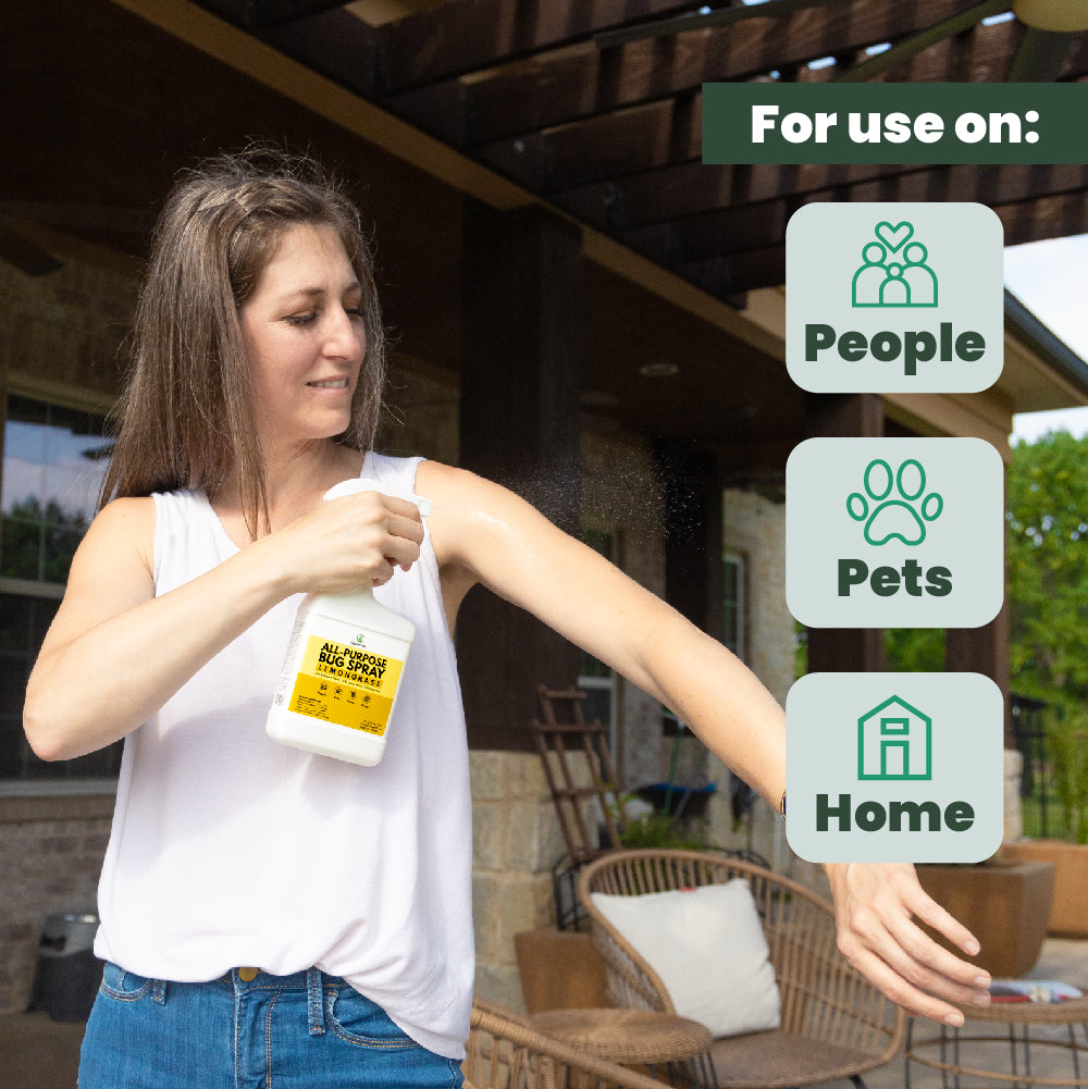 Spraying lemongrass all-purpose bug spray